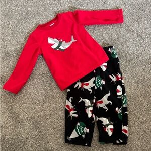 Carter’s Toddler Boy Christmas Baby Shark Dinosaur Fleece PJs Pajamas 2T Red